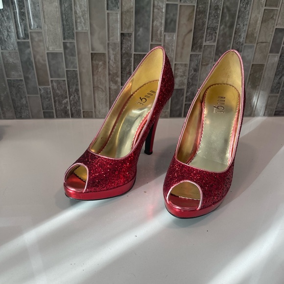 Rouge! Red Glitter Peep Toe Heels size 9 - Picture 1 of 6